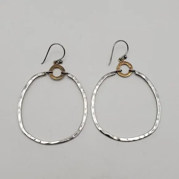 Silpada Hoop Dynamic Duo Drop Earrings Sterling Silvr & Brass W3148 - Picture 2 of 5